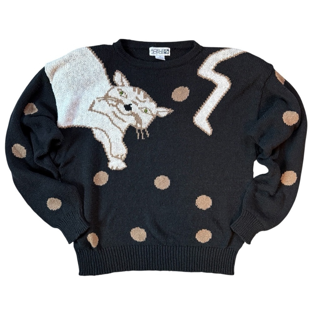 Vintage 80s/90s Adele Joyce Polka Dot Kitty Cat Sweater Size M